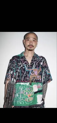 WACKOMARIA ワコマリア 和柄 日本刀 卍 スワスティカ アロハシャツ WACKO MARIA オープンカラーシャツ 卍 スワスティカ 総柄 黒 希少