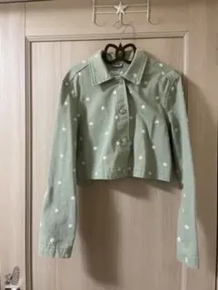 Bershka ベルシュカ ミントグリーン 花柄刺繍 クロップドジャケット 秋冬