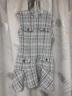 韓国 チェック柄フレアドレス キャバドレス ミニドレス ツイード XS