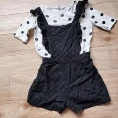 ​【難あり】H&M 女の子 140 セットアップ ドット柄Tシャツ サロペット