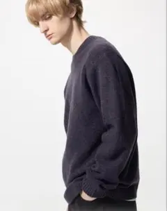 【新品】スフレヤーンクルーネックセーター　ダークパープル　Mサイズ