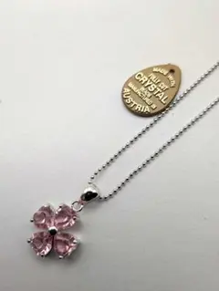 クローバー型　クリスタルネックレス スワロフスキー　ライトローズ