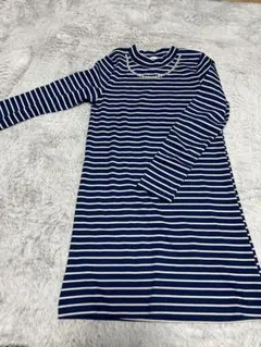 GU ネイビーと白のストライプ長袖ワンピース　150