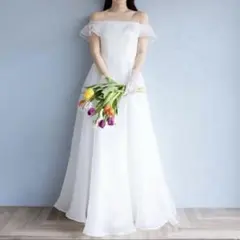 【ビタースウィート】ウエディングドレス オフショルダー ホワイト 編上げ S