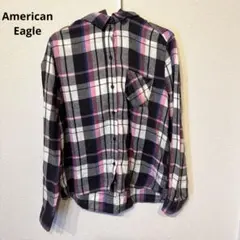 American Eagle フード付きチェックシャツ　グレー✖️ホワイト✖️レッドのサムネイル