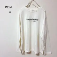 イング　ロゴ長袖Tシャツ　ロングＴシャツ　 英字ロゴ　M アイボリーホワイト