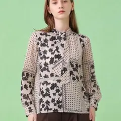 美品✨ANAYI アナイ　シャドーフラワープリント タイ　ブラウス ボウタイ