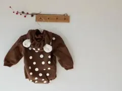 ラスト一点！☆水玉くまさんロンパースドットくま耳ブラウン