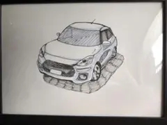 SUZUKI スイフトスポーツ 手描き 自動車イラスト 黒フレーム付き