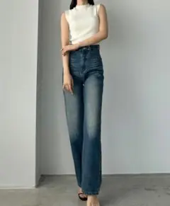 Louere ジーンズ デニム デニムパンツ ハイウエストストレートデニム