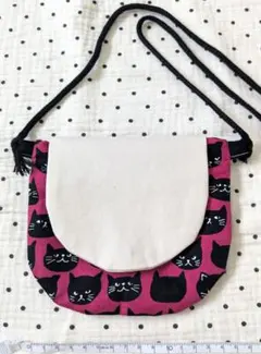【006】キッズ黒猫ポシェット　ピンク　ハンドメイド