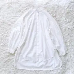 【美品】アメリカンホリック バンドカラー ギャザーチュニックシャツ 白 M