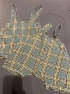 チェック柄サスペンダー付きロンパース2点セット