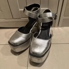 シルバー プラットフォームヒール アンクルストラップ
