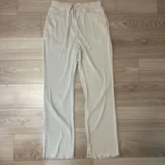 GU レディース リブ ワイドパンツ アイボリー