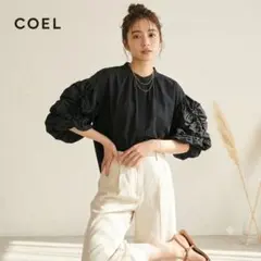 新品タグ付】coel ボリュームスリーブブラウス Fサイズ ブラック 