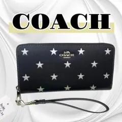 新品未使用]COACH スター柄 長財布 ストラップ付 ブラック - メルカリ