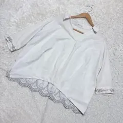 axes femme 7分袖シャツ 刺繍 白 M