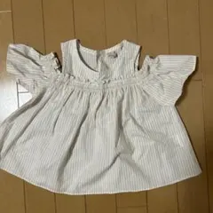 petit main ストライプ フリル袖 半袖シャツ100