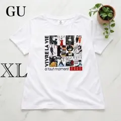 GU×ELLE【XL】コラボプリントTシャツ 綿100% 半袖 大きめサイズ 白