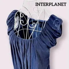 INTERPLANET ネイビー シフォンフレアワンピース ドレス Ｍサイズ