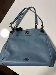 コーチ 水色 レザー ハンドバッグ