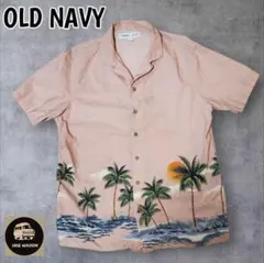 OLD NAVY90s00s人気半袖開襟シャツアロハ柄ピンクフェードMのサムネイル