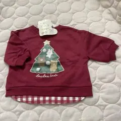 新品タグ付き　80cm 綿100 クリスマス　トップス　うさぎ　くま　赤