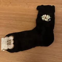 FEILER ソックス ブラック 花柄刺繍