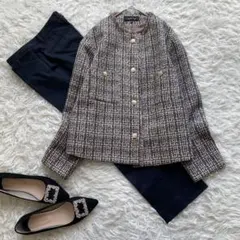 セオリーリュクス × INDIVI ノーカラーツイードセットアップ スーツ S