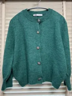 ZARA グリーン ニットカーディガン