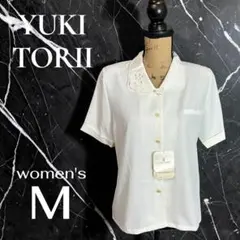 新品✨【YUKITORII】ラウンドカラーブラウス　レース　さらさら　アイボリー