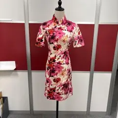 チャイナドレス 花柄 半袖 スタンドカラー