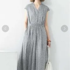 美品✨定価1.4万❤️ 麻 青 ロッソ リボンスリーブギャザーワンピース 