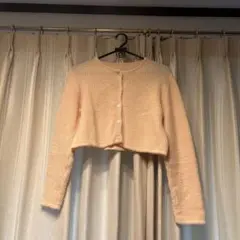 韓国 淡いオレンジ クロップドカーディガンニット 長袖
