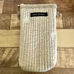 ヌビ スマホショルダー・ポーチ ♡ラテベージュ×マーガレット刺繍柄