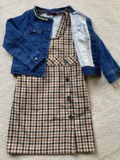 デニムジャケットとチェックジャンバースカートセット 120サイズ