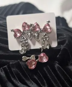 y2k平成ギャル ピンク ハート スタッドピアス 指輪 セット