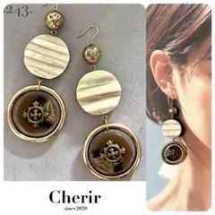 243. 異素材MIX ラウンドパーツ アンティーク風モチーフ 大ぶりピアス