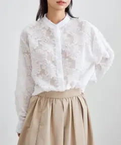Lace Ladies 花柄　フリンジ　ジャガード　長袖ブラウス　ホワイトのサムネイル