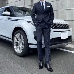 【高品質】Wide Range ワイドレンジ ストライプスーツ ネイビー