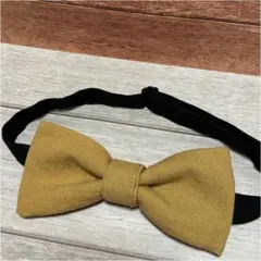 ハンドメイド★くすみカラシ色の蝶ネクタイ★高級厚め麻混綿生地★マスタードイエロー