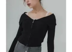 coca ジップアップオフショルダーニット レディース