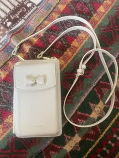 サマンサベガ リボン付きホワイトスマホショルダーバッグ