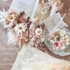 もも様専用♡ピンクベージュ×ゴールドのドライフラワーガーランド/ミニリース