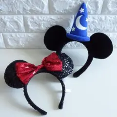 美品 ミッキー ファンタジア カチューシャ&ミニー スパンコール カチューシャ