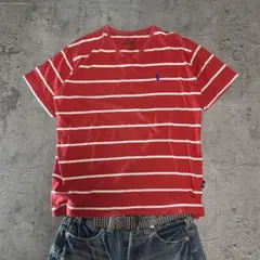 00s Y2K ポロラルフローレン Vネック ボーダー Tシャツ 2XL 赤×白