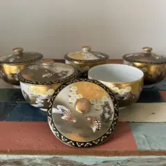 九谷焼/錦水/花鳥金彩/鴛鴦/茶器セット