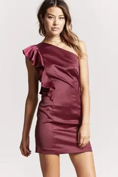 forever21 パーティ　ドレス　ワインレッド　オフショルダー
