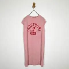 チャンピオン【M】ピンク 半袖 ワンピース ロゴ 刺繍 プリント 胸ポケット